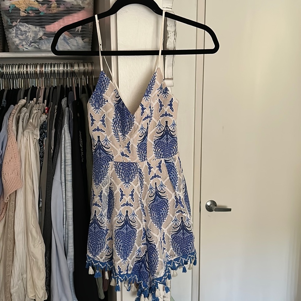 Sisters Of The Tribe Blue and White Romper